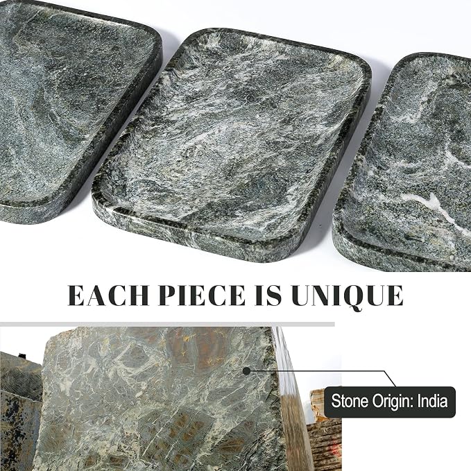 Koville Marble Tray, 12"x8" Natural Marble Vanity Tray for Countertop Bathroom Kitchen Dresser, Marble Catchall Trays for Perfume Jewelry, Decorative Rectangular Tray Home Decor(Green)