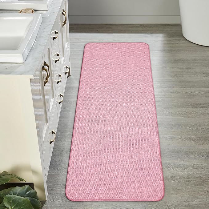 Bosap Bath Mat,Ultra Thin Bathroom Runner Rugs,Large Bath Mats for Bathroom,Quick Dry,Non-Slip,Machine Washable,Low Pile,Bath Rug,Shower Outside,Sink,Home Decor Accessories.Pink,2'x5'（24x60inch）