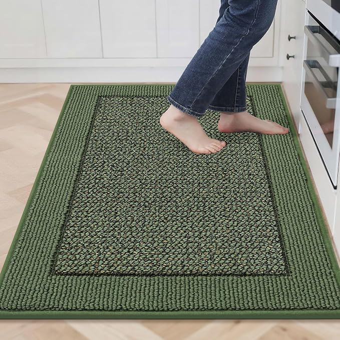 BEQHAUSE Kitchen Rugs 32"x48", Kitchen Runner Rug Non-Slip Kitchen Mats for Floor, Absorbent and Stain Resistant Kitchen Mats, Machine Washable Rugs for Kitchen, Hallway, Laundry & Sink, Green