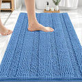 OLANLY Thick Bathroom Rugs 30x20, Extra Soft Absorbent Chenille Striped Bath Rugs, Rubber Backing, Machine Wash, Bath Mats for Bathroom Floor, Tub and Shower, Home Decor Accessories, Cornflower Blue