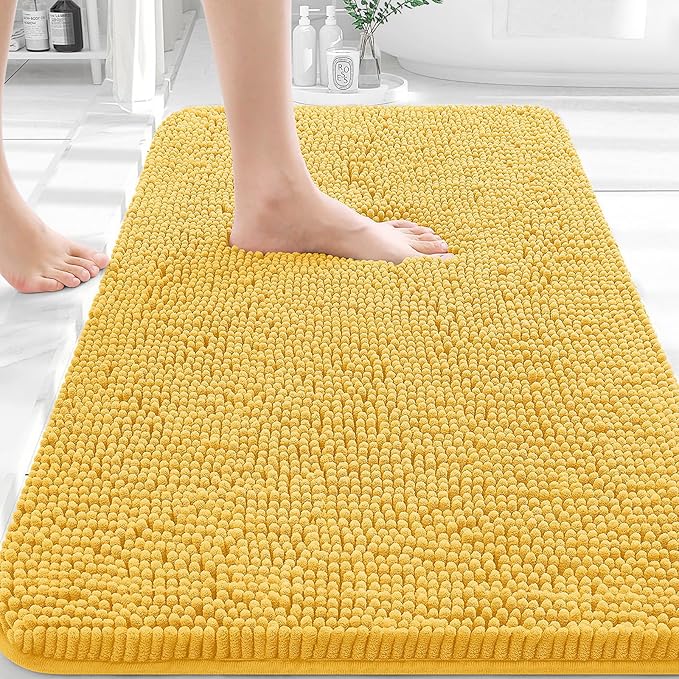 OLANLY Bathroom Rugs 36x24, Extra Soft Absorbent Chenille Bath Rugs, Rubber Backing Quick Dry, Machine Washable Bath Mats for Bathroom Floor, Tub and Shower, Home Decor Accessories, Yellow