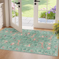 DUKINO 2x4 Rug for Hallway, Washable Kitchen Runner Rug with Non Slip Backing, Soft Low Pile Vintage Animal Runner for Bedroom, Kitchen, Hallway, Entryway, Laundry, Teal