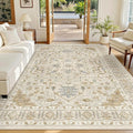 Madane 5x7 Area Rugs for Living Room, Stain Resistant Washable Rug, Non-Slip Backing Area Rug, Vintage Home Decor Rug for Bedroom (Beige/Blue, 5'x7')