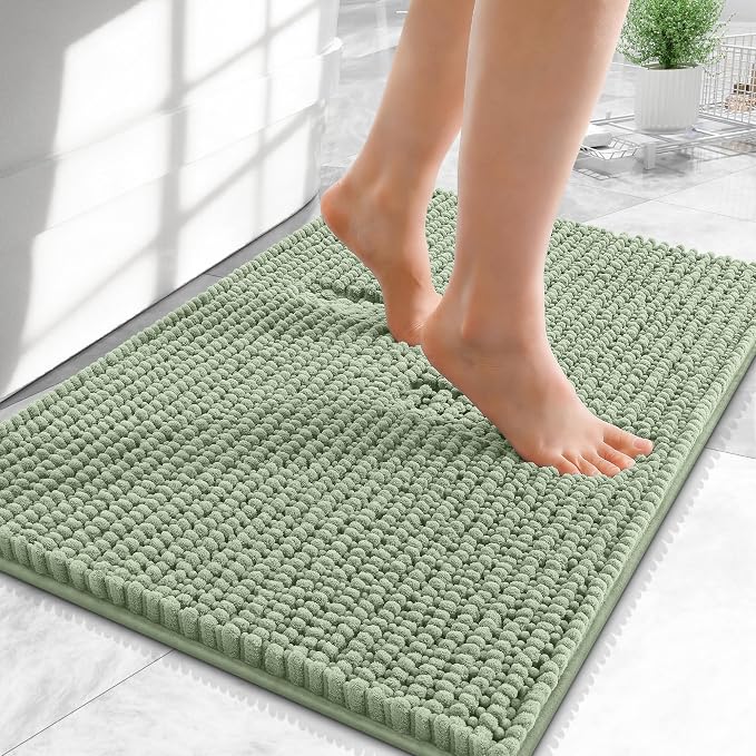 OLANLY Thick Small Bathroom Rugs 24x16, Extra Soft Absorbent Chenille Bath Rugs, Rubber Backing, Machine Wash Dry, Bath Mats for Bathroom Floor, Tub and Shower, Home Decor Accessories, Sage Green