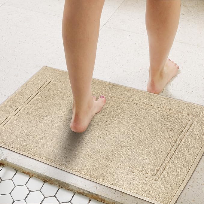 Tens Towels Pack of 2 Bath Mats 100% Cotton, 20 x 32 Inches, Super Absorbent, Hotel Quality Premium Floor Towels, Luxurious, Soft & Quick Dry, Not a Bathroom Rug, Beige