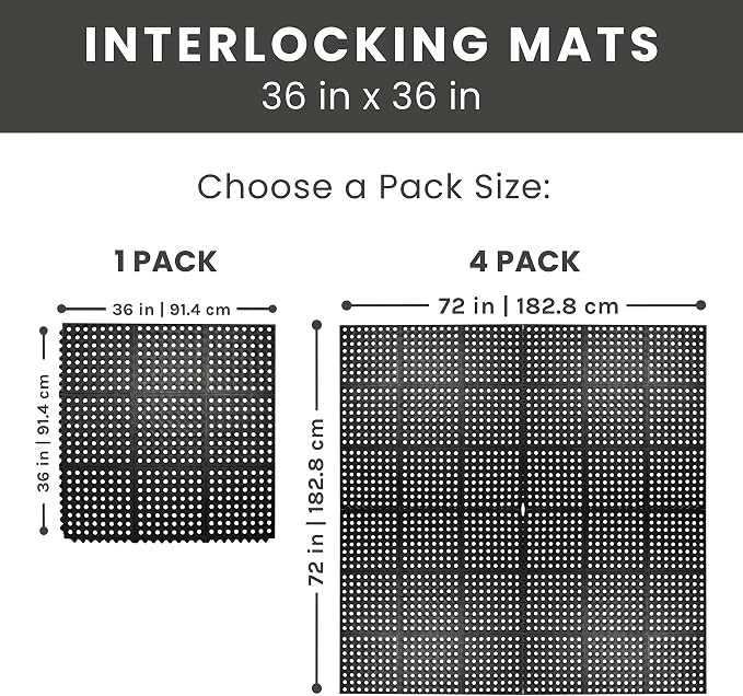 Envelor Interlocking Rubber Floor Mat Restaurant Kitchen Mat for Floor Anti Fatigue Bar Mat Door Mat Non - Slip Mat Indoor Outdoor Shower Pool Drainage Mat Durable Garage Flooring 36 x 36 Inch