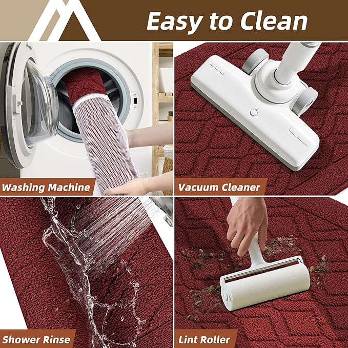 COSY HOMEER Kitchen Rugs 24"x35" Non-Slip Washable Kitchen Mats for Floor Polypropylene Absorbent Kitchen Floor Mat for Kitchen Sink Entryway,Red