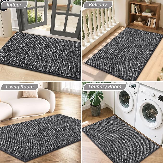 BEQHAUSE Dirt Trapper Door Mat 32" x 48", Non-Slip Washable Doormats Entrance Mat, Dirt Resistant and Absorbent Welcome Mat, Low Profile Floor Mats for Front Back Door and Entryway, Charcoal