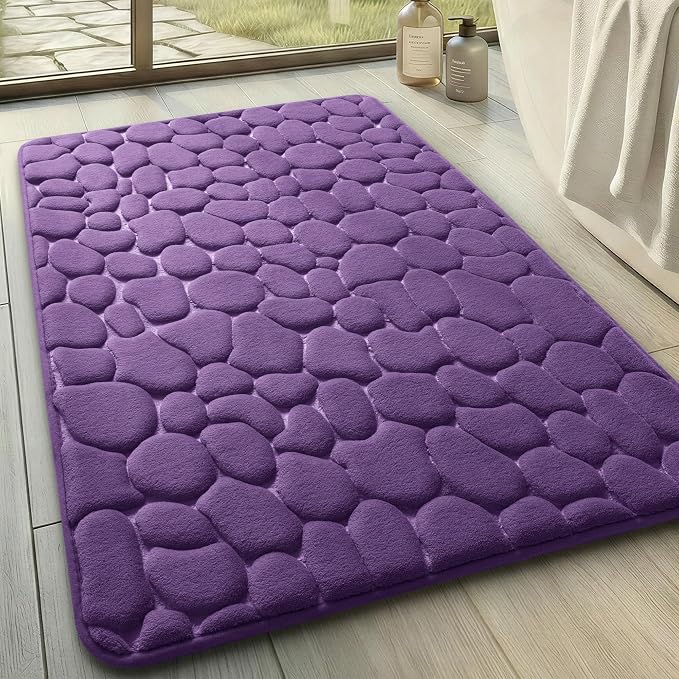 YIHOUSE Memory Foam Bath Mat Cobblestone Bathroom Rugs Super Water Absorbent Bath Mats for Bathroom Machine Washable Bath Rugs(20 x 32,Eggplant)