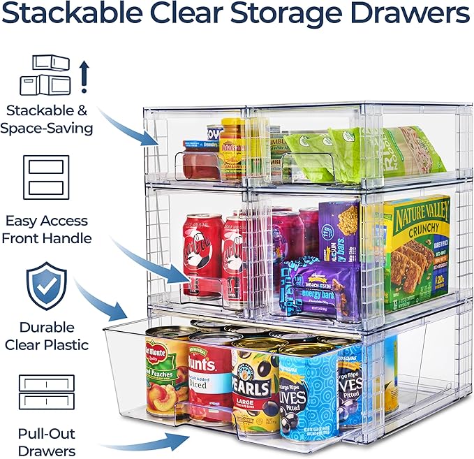 Sorbus Stackable Clear Storage Drawers 5 Pack (1 Wide + 2 M + 2 S) Acrylic Organizers, Pantry Drawers, Bathroom Closet Organizer for Under Sink, Vanity, Makeup, Linen Closet & Hair Product Organizer