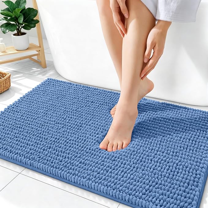 OLANLY Thick Bathroom Rugs 36x24, Extra Soft Absorbent Chenille Bath Rugs, Rubber Backing, Machine Wash, Bath Mats for Bathroom Floor, Tub and Shower, Home Decor Accessories, Cornflower Blue