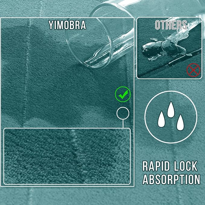Yimobra U-Shaped Toilet Bath Mat Set 2 Piece - Super Soft Absorbent Quick Dry Memory Foam Bathroom Rugs, Machine Washable Non Slip Floor Carpet for Tub Shower & Single Sink (17x24 & 24x20, Teal)