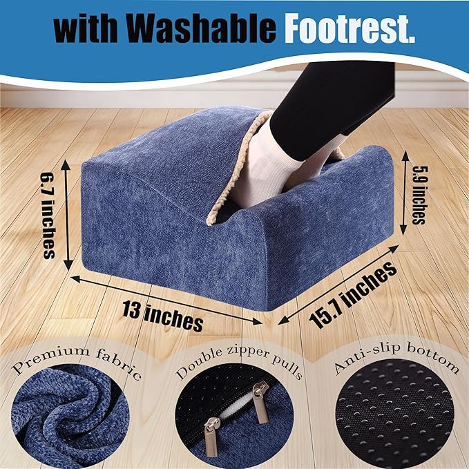 Foot Rest for Under Desk at Work, Office Footrest with Warm Feet Pocket,Ergonomic Under Desk Footrest with Washable Cover, Stool for Office Chair & Back &Pain Relief, (Blue+)