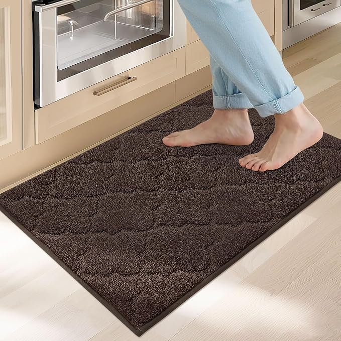 COSY HOMEER Kitchen Rugs 20" x 32" Washable Non Slip Kitchen Mats for Floor Absorbent Kitchen Carpet Soft Rugs for Kitchen,Sink Mat,Entrance,Area Rugs,Brown
