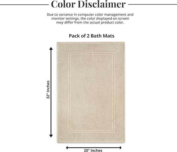 Tens Towels Pack of 2 Bath Mats 100% Cotton, 20 x 32 Inches, Super Absorbent, Hotel Quality Premium Floor Towels, Luxurious, Soft & Quick Dry, Not a Bathroom Rug, Beige