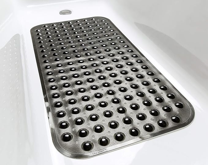 Large Non-Slip Bathtub & Shower Mat 31 inch x16 inch (Smooth/Non-Textured Tubs Only) Safe, Clean, Machine-Washable, Superior Grip&Drainage, Vinyl, Transparent Black, Medium