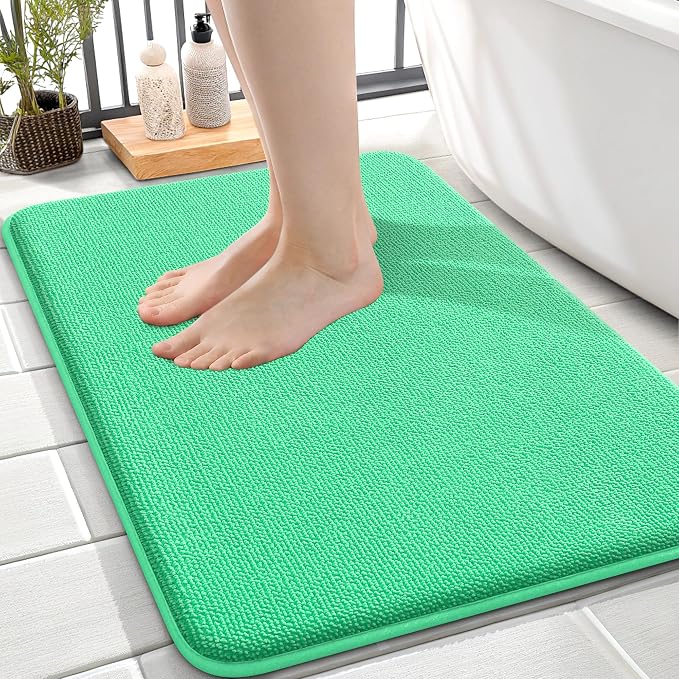OLANLY Thick Memory Foam Small Bathroom Rugs 24x16, Extra Soft Absorbent Bath Rug, Quick Dry Bath Mats, Non-Slip, Machine Washable Mat for Bathroom, Tub and Shower, Home Decor Accessories, Mint Green