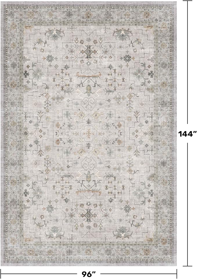 Hazo Haus Light Gray 8x12 Large Area Rugs for Living Room - Oriental Rug for Bedroom Under Bed, Dining Room Under Kitchen Table, Washable Soft Non Slip Unique Indoor Décor