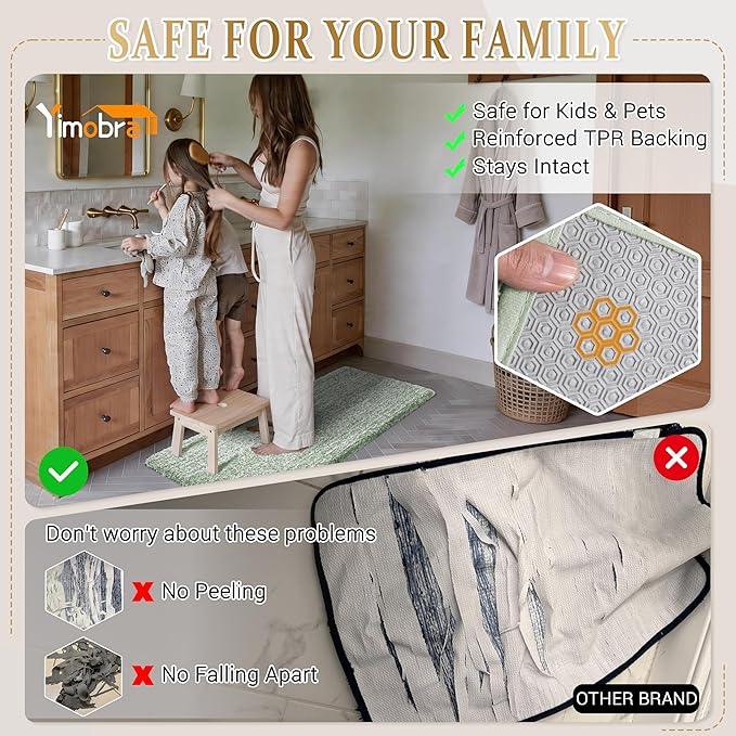 Yimobra Light Green and White Bathroom Rugs Non Slip Washable 36X24, Ultra Soft and Water Absorbent Bath Mats, Plush Fluffy Shower Mat Outside, Luxury Microfiber Thick Matts for Bathroom Floor/Tub