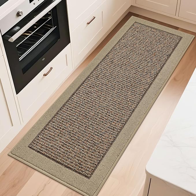 BEQHAUSE Kitchen Runner Rugs 24"x60", Kitchen Rugs Non-Slip Kitchen Mats for Floor, Absorbent and Stain Resistant Kitchen Mats, Machine Washable Rug for Kitchen, Hallway, Laundry & Sink, Taupe