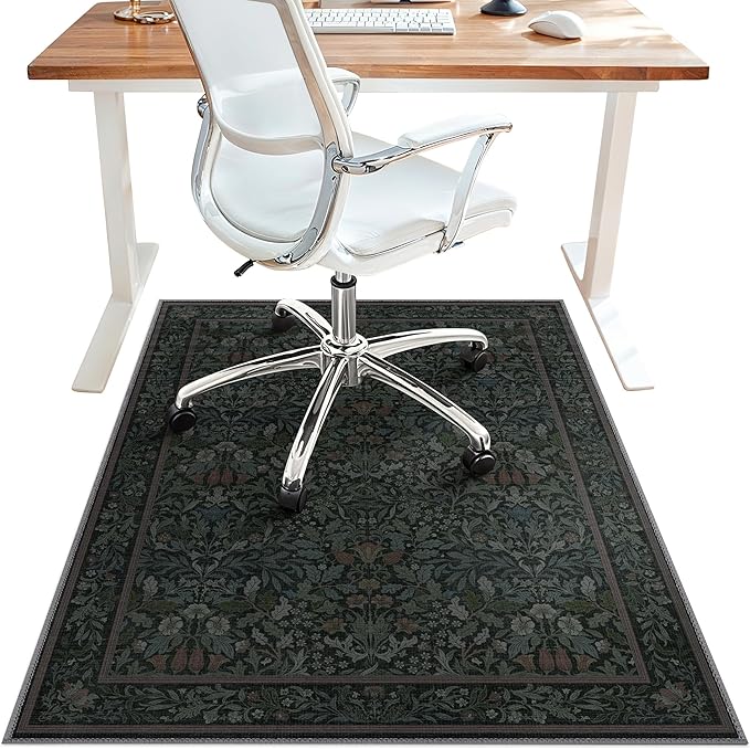 48"x60" Office Chair Mat for Hardwood Tile Floor, Under Desk Carpet Protector for Rolling Computer Chair Mat, Machine Washable Area Rug, Anti-Slip 1/5" Thick Low Pile Thin Vinyl Floor Mat, Dark Green