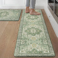 GENIMO Kitchen Mats for Floor 2PCs, Washable Anti Fatigue Mat for Cushioned, 17.3"x59"+17.3"x30", Waterproof Kitchen Rugs, Non Slip Comfort Standing Mat Rug for Home, Sink, Laundry, Light Green