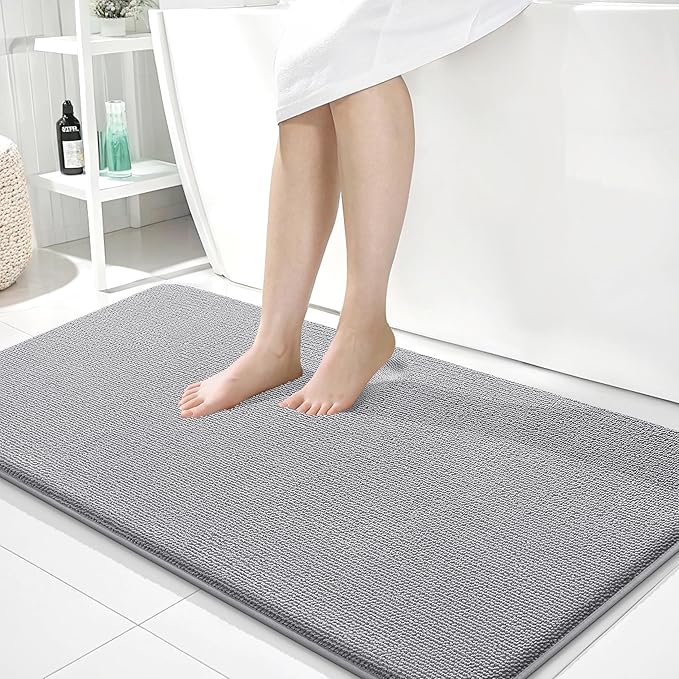 OLANLY Thick Memory Foam Large Bathroom Rugs 40x24, Extra Soft Absorbent Bath Rugs, Quick Dry Bath Mats, Non-Slip, Machine Washable Carpet for Bathroom, Tub and Shower, Home Decor Accessories, Grey
