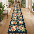 DUKINO 2x14 Long Hallway Runner Rug, Non Slip Floral Washable Runner Rug for Kitchen, Boho Low Pile Thin Indoor Carpet for Hallways, Entryway, Bathroom, Kitchen, Bedroom, Navy Blue