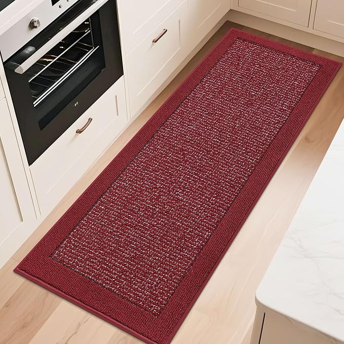 BEQHAUSE Kitchen Runner Rugs 24"x60", Kitchen Rugs Non-Slip Kitchen Mats for Floor, Absorbent and Stain Resistant Kitchen Mats, Machine Washable Rug for Kitchen, Hallway, Laundry & Sink, Red