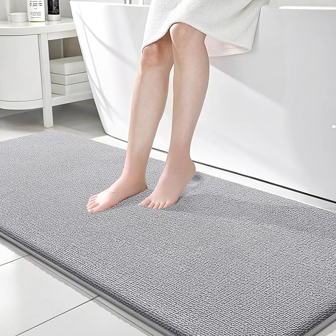 OLANLY Thick Memory Foam Bathroom Runner Rugs 70x24, Extra Soft Absorbent Long Bath Rug, Quick Dry Bath Mats, Non-Slip, Machine Washable Mat for Bathroom, Tub and Shower, Home Decor Accessories, Grey