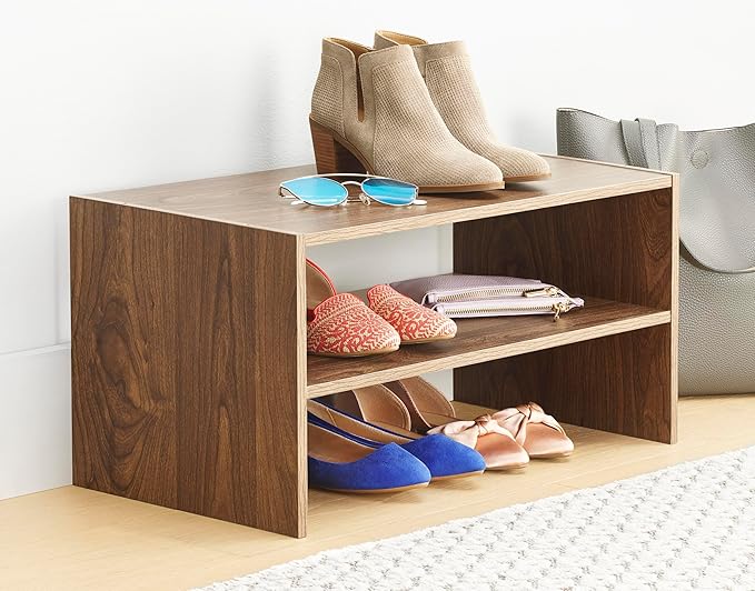 Whitmor Wood Stackable 2-Shelf Shoe Rack, Walnut, 31 inches，2 Pack