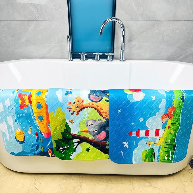 BEEHOMEE Bath Mats for Tub Kids,Baby Toddler - Large Cartoon Non-Slip Bathroom Bathtub Anti-Slip Shower Mats for Floor 35x15,Machine Washable XL Size Bathroom Mats (Lighthouse)