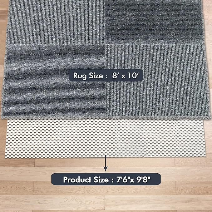 Non Slip Area Rug Pads Non Skid Rug Gripper 8x10 Feet Extra Thick Pad Anti-Slip Carpet Rug Mats for Hardwood Surface Floors, Keep Rugs Safe and in Place (8 x 10 Ft)