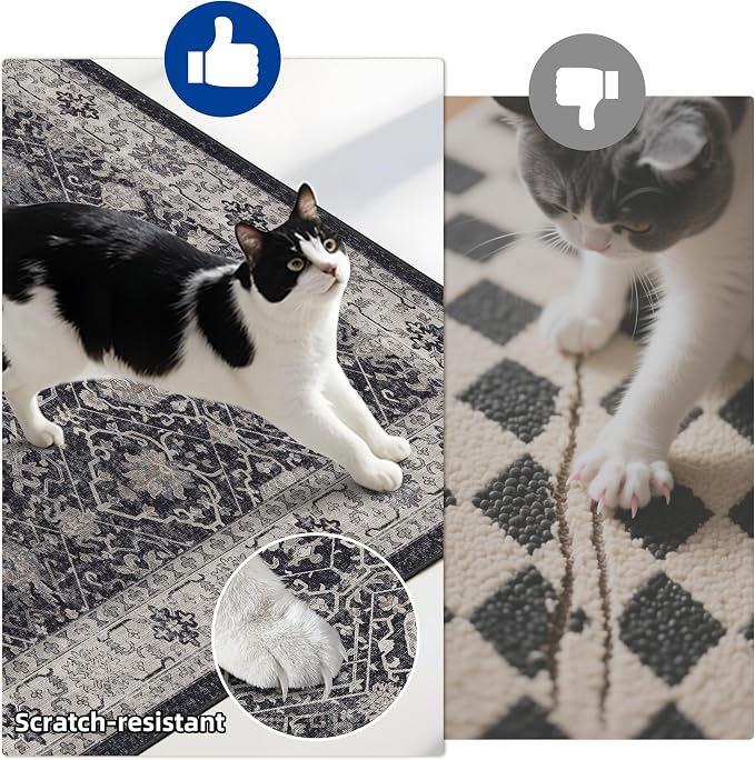 3 Pieces Kitchen Rug Sets: Farmhouse Washable Non-Slip Floor Mat for Sink Stove & Fridge Area Water Resistant Carpet for Laundry Room Entryway Soft Cozy Runners for Kids Pets Family(2x3+2x4+2x5,Black)