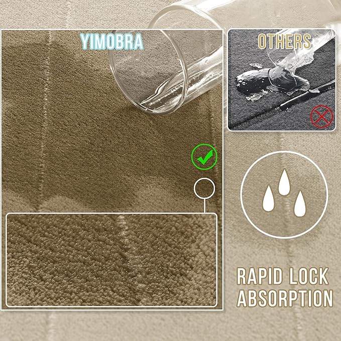 Yimobra Large Bath Mat Set 2 Piece- Super Soft Absorbent Quick Dry Memory Foam Bathroom Rugs, Machine Washable Non Slip Floor Carpet for Tub Shower & Double Vanity (17x24 & 44x24, Pale Khaki)