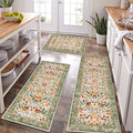 HEBE Boho Kitchen Rugs Sets of 3, Non Slip Washable Kitchen Mats for Floor, Farmhouse Kitchen Carpet Runner Rug Set for Sink, Stove, Laundry Room & Hallway