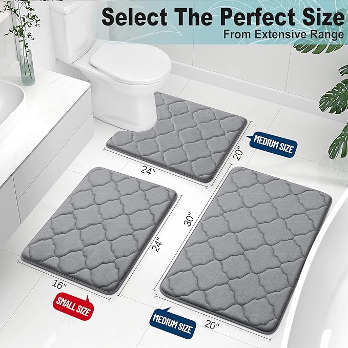 OLANLY Memory Foam Bath Mat Rug 24x16, Ultra Soft and Absorbent Bathroom Rugs, Non-Slip, Comfortable, Machine Washable Bath Carpet for Bathroom Floor, Tub, Shower and Home Decor Accessories, Dark Grey