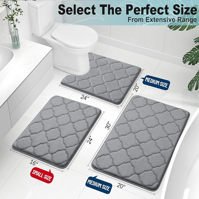 OLANLY Memory Foam Bath Mat Rug 30x20, Ultra Soft and Absorbent Bathroom Rugs, Non-Slip, Comfortable, Machine Washable Bath Carpet for Bathroom Floor, Tub, Shower and Home Decor Accessories, Dark Grey