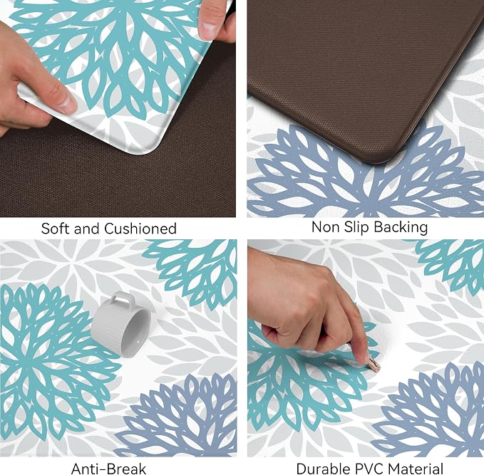Cushioned Anti-Fatigue Kitchen Mats for Floor – Non-Slip Waterproof Memory Foam Runner, Extra Wide & Long, Comfortable Standing Mat for Kitchen, Sink, Office, Laundry, Teal