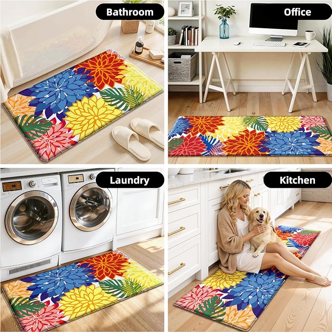 Arenarug Kitchen Mats for Floor 2PCS Cushioned Anti Fatigue Kitchen Mats Waterproof Non Slip Kitchen Mat Rug Set Comfort Foam Standing Mat for Sink, Laundry, Office, 24"x39"+24"x59", Colorful