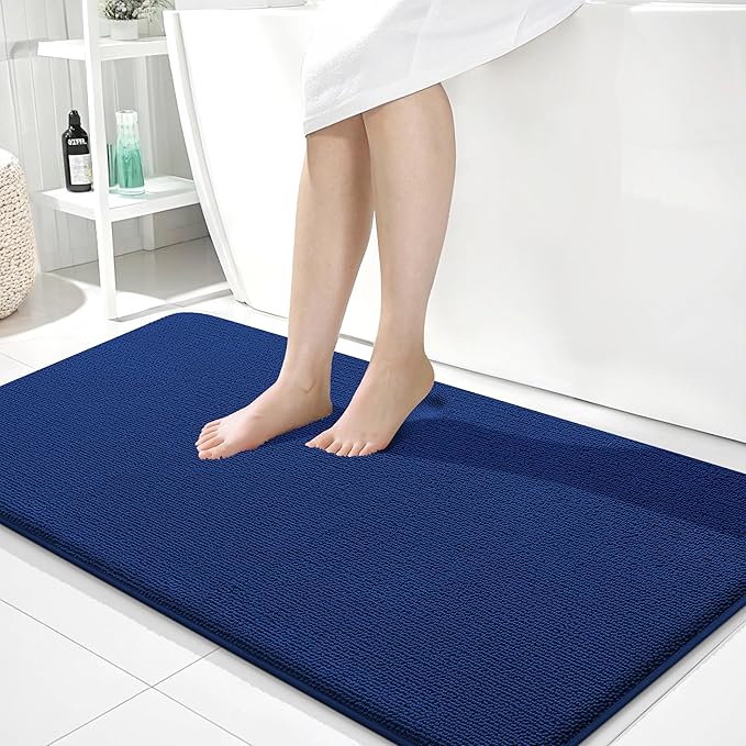 OLANLY Thick Memory Foam Bathroom Runner Rugs 44x24, Extra Soft Absorbent Long Bath Rug, Quick Dry Bath Mats, Non-Slip, Machine Washable Mat for Bathroom, Tub and Shower, Home Decor Accessories, Navy