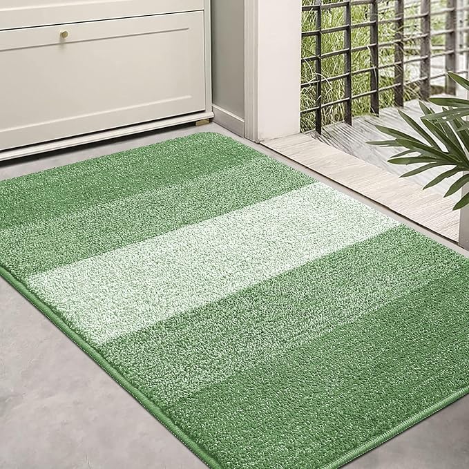 Kitinjoy Indoor Outdoor Door Mat, 36x24 Non-Slip Absorbent Dirt Trapper, Low-Profile Washable Inside Entrance Front Floor Mat, Sturdy Soft Entry Doormats for Entryway, Sage Green