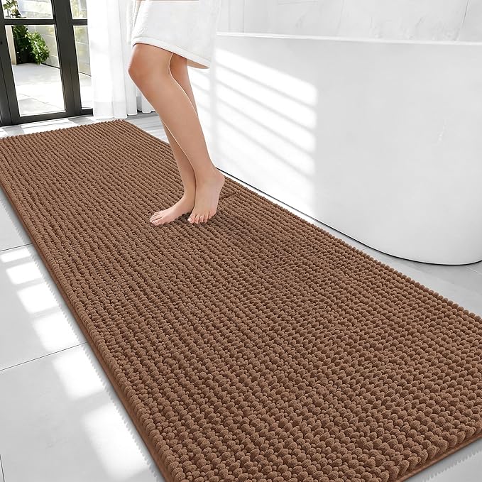 OLANLY Thick Bathroom Runner Rugs 70x24, Extra Soft Absorbent Chenille Bath Rugs, Rubber Backing, Machine Wash Dry, Long Bath Mats for Bathroom Floor, Tub and Shower, Home Decor Accessories, Mocha