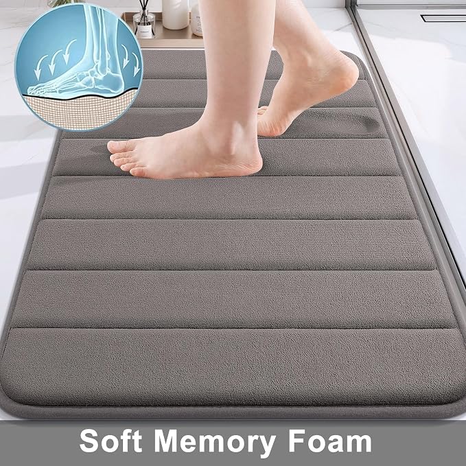 Buganda Memory Foam Bath Mat, 35.4" x 24", Ultra Soft and Non-Slip Bathroom Rugs, Water Absorbent and Machine Washable Bath Rug Runner for Bathroom, Shower, and Tub, Taupe