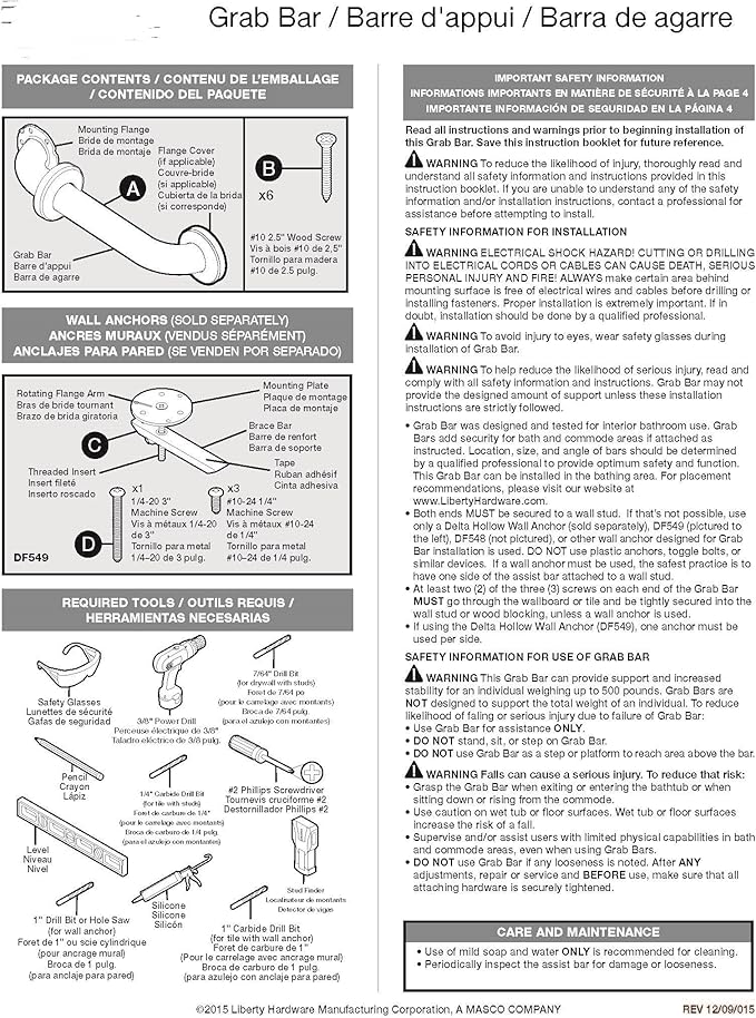 Delta Carlisle (1-Pack) 16' Shower Grab Bar Seniors ADA Compliant Satin Nickel 450 lb Capacity Bathroom Safety Handle for Shower, Bathtub | Wall Mounted Balance Assist, Grip DCL5916-BN