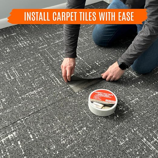 Carpet Tile Tape Wide Double Sided 4in x 90ft - Heavy Duty Reinforced Web Mesh & Residue Free - Indoor Outdoor for Carpet Tiles, Hardwood, Vinyl, Rugs, Carpet, Rubber & Mat Gripper
