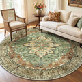 RELEANY Area Rugs Round 6ft Washable Non-Slip, Floral Vintage Distress Medallion Carpet for Living Room Bedroom Dining Room, Terracotta Burnt Orange Green
