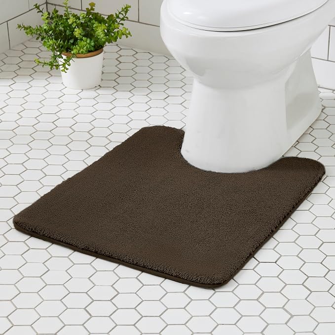 MINIDEAR Toilet Rugs 24x20 - U Shaped Brown Thick Memory Foam Contour Rugs,Ultra Soft & Plush Fluffy, Non-Slip, Quick Dry, Absorbent Washable Floor Microfiber Mat for Home Decor Accessories
