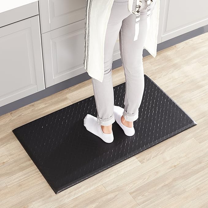 Amazon Basics Anti-Fatigue Standing Mat, Non-Slip, Cushioned, Stain Resistant Comfort Mat for Home, Office and Standing Desk, 20" x 36" x 0.6", Geometric, Black, 5-Pack