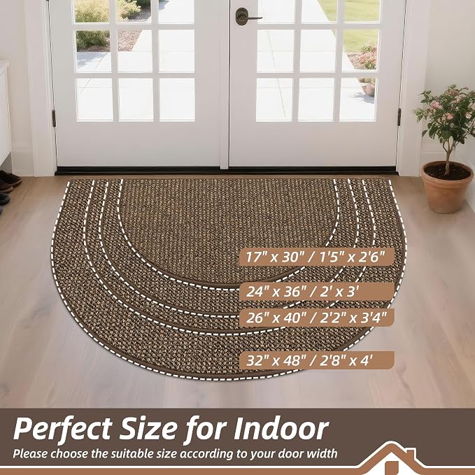 BEQHAUSE Dirt Trapper Door Mat 32" x 48" Half Circle Non-Slip Washable Doormats Entrance Rugs Absorbent Welcome Low Profile Floor Mats for Front Back Door and Entryway, Brown